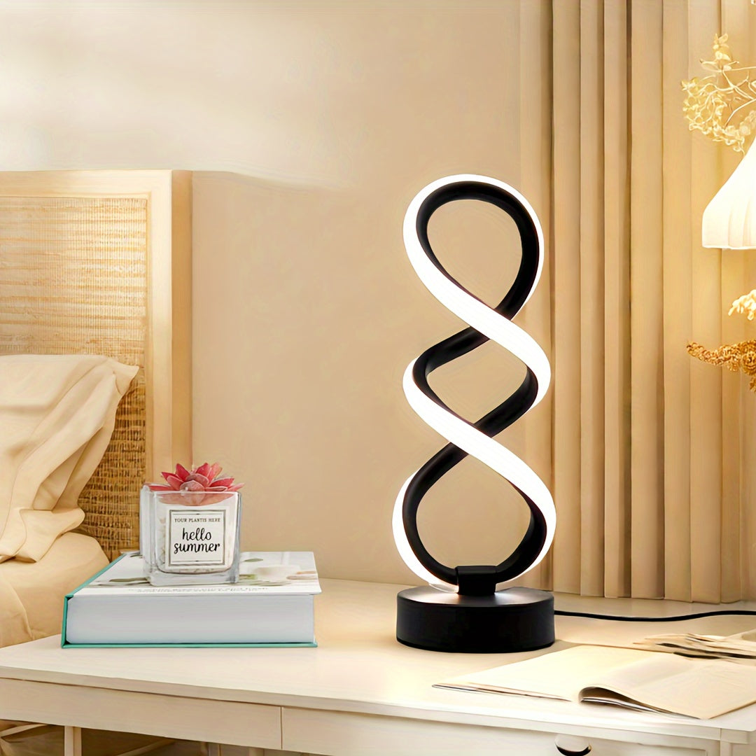 Polished Metal Unique Spiral LED Desk Lamp - Adjustable, USB Powered with Button Control - Perfect for Home Office Decor, Available in Black/White