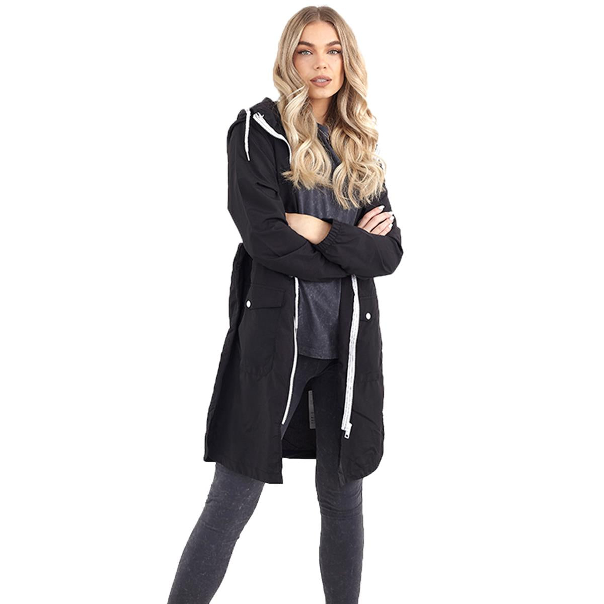 Ladies Brave Soul Devan Hooded Rain Mac-1