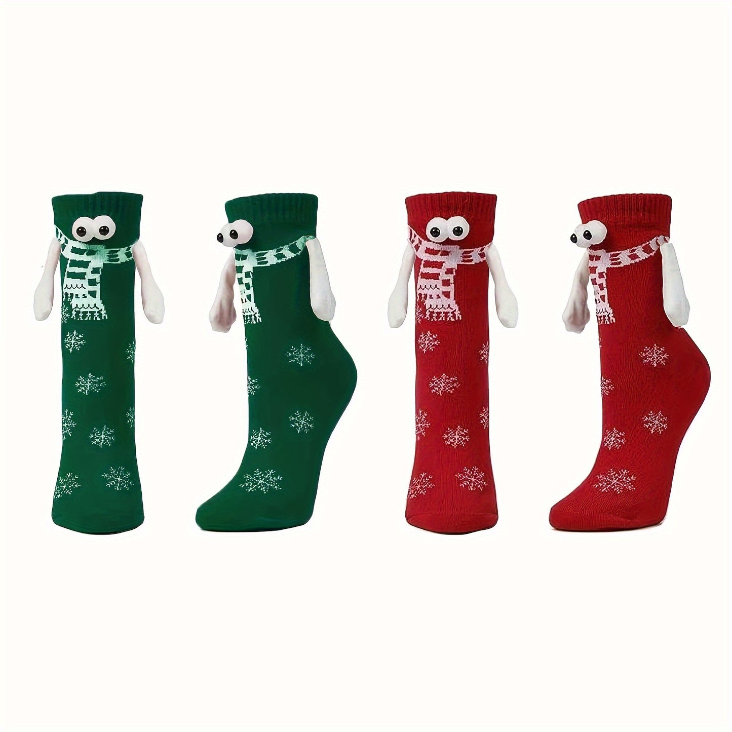 2 Pairs of 3D Eye Holding Hands Socks, Couple Holding Feet Christmas Socks, Iron Absorbing Mid-Calf Socks, Christmas Gift Socks