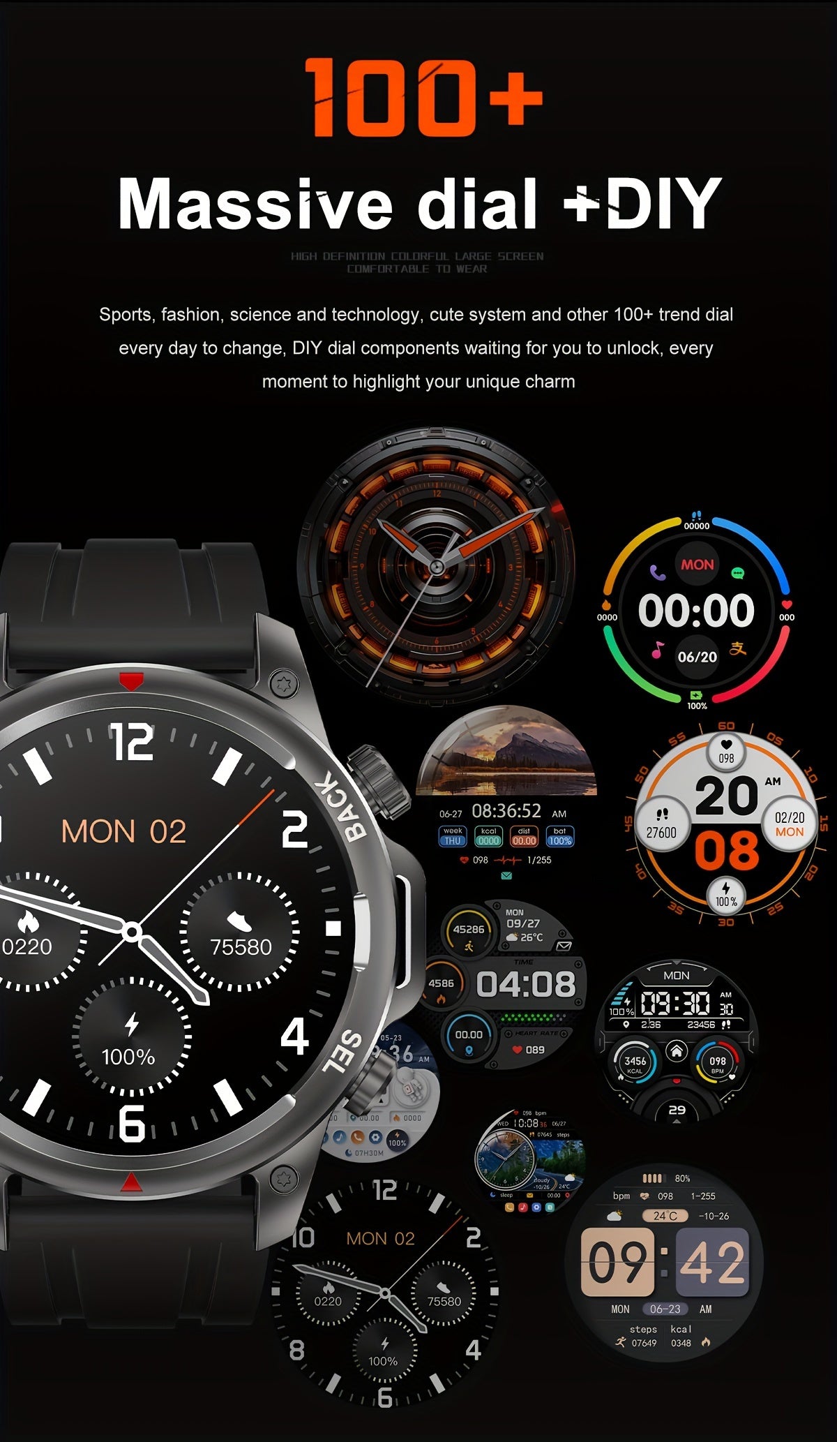 Fanwear Men'S Smart Watch : LED Lighting, Answer/Make Calls, Outdoor Sports Watch, Fitness Tracker, , 100+ Sports Modes, Pedometer, Call Feature, With Flashlight Smart Watch For Men & More - Compatible With IPhon & Android!