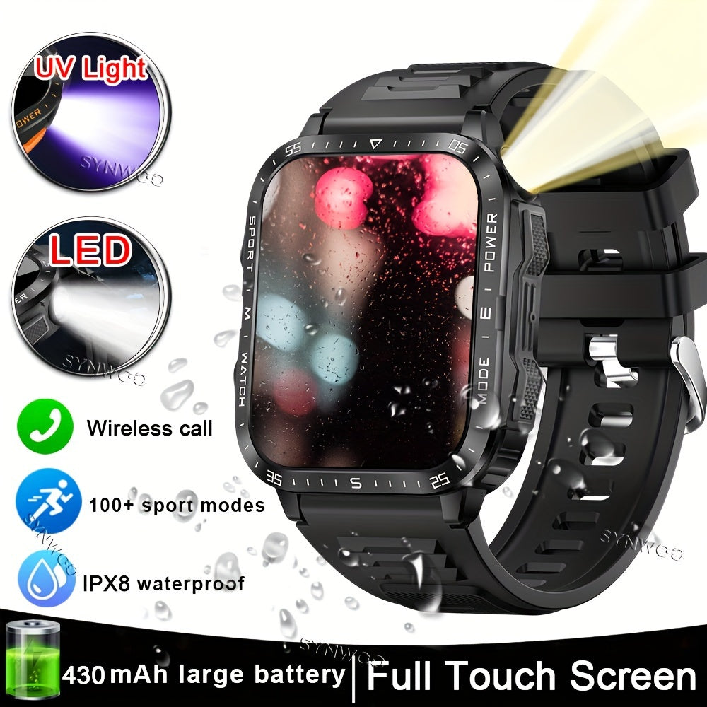 Smartwatch for Men/Women - 4.98cm Touch Screen,, LED Flashlight, UV Light, Wireless Calling, 430mAh Rechargeable Battery, Silicone Band, Fitness & Activity Tracker with Multiple Sports Modes, Game, Weather, Calculator