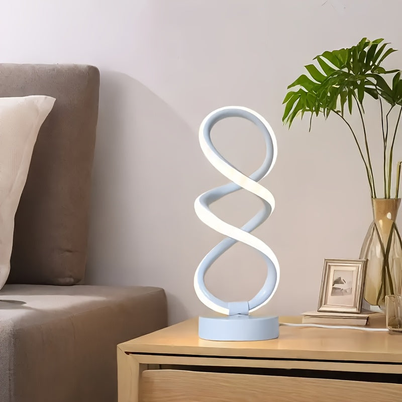 Polished Metal Unique Spiral LED Desk Lamp - Adjustable, USB Powered with Button Control - Perfect for Home Office Decor, Available in Black/White