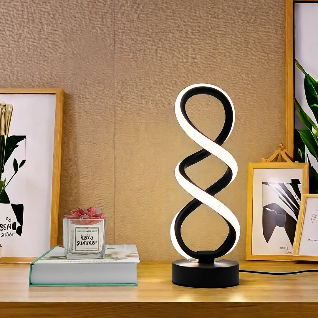 Polished Metal Unique Spiral LED Desk Lamp - Adjustable, USB Powered with Button Control - Perfect for Home Office Decor, Available in Black/White