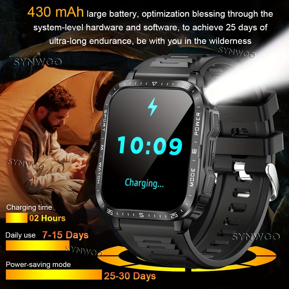 Smartwatch for Men/Women - 4.98cm Touch Screen,, LED Flashlight, UV Light, Wireless Calling, 430mAh Rechargeable Battery, Silicone Band, Fitness & Activity Tracker with Multiple Sports Modes, Game, Weather, Calculator