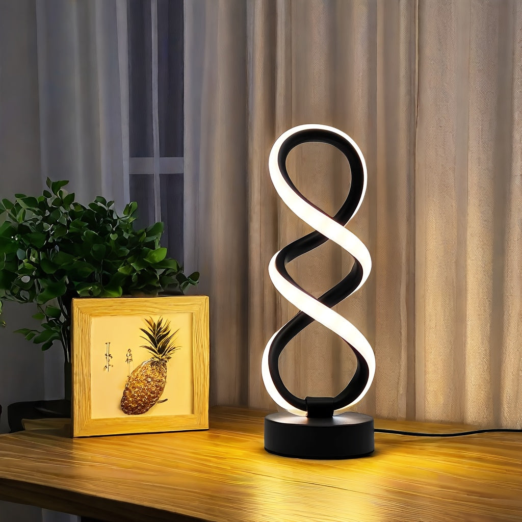 Polished Metal Unique Spiral LED Desk Lamp - Adjustable, USB Powered with Button Control - Perfect for Home Office Decor, Available in Black/White