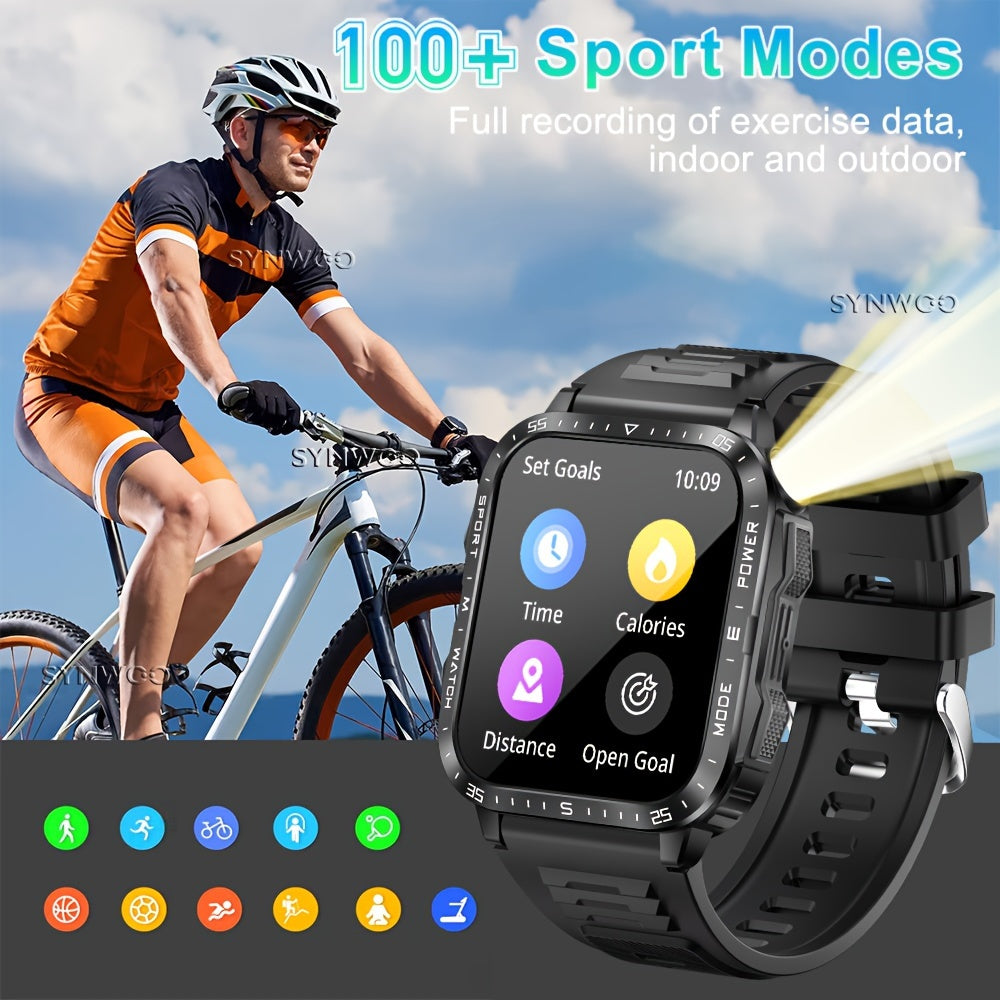 Smartwatch for Men/Women - 4.98cm Touch Screen,, LED Flashlight, UV Light, Wireless Calling, 430mAh Rechargeable Battery, Silicone Band, Fitness & Activity Tracker with Multiple Sports Modes, Game, Weather, Calculator