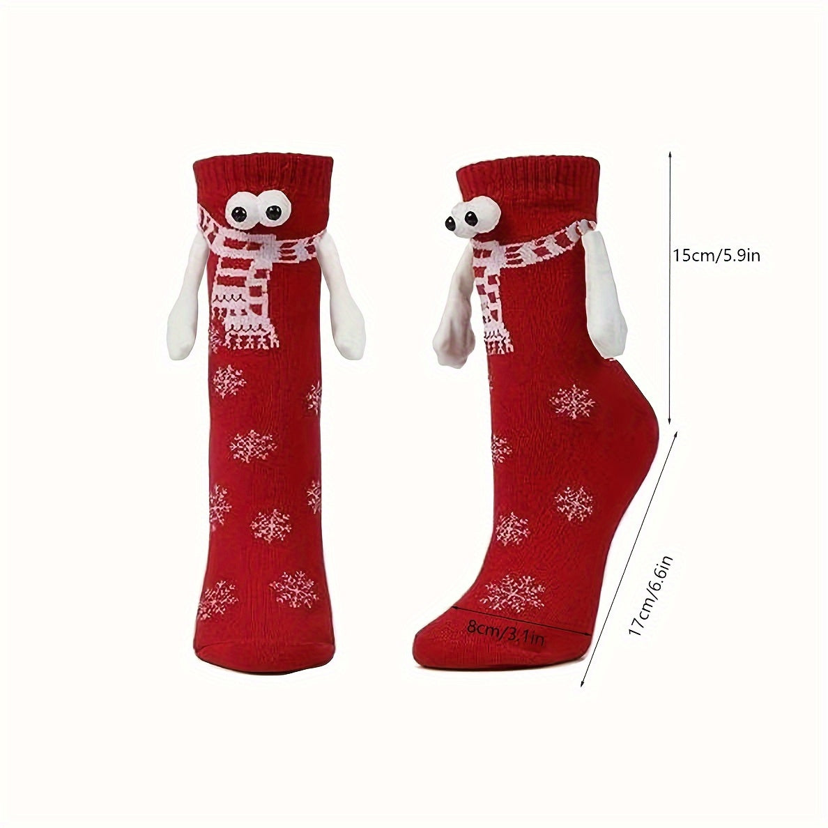 2 Pairs of 3D Eye Holding Hands Socks, Couple Holding Feet Christmas Socks, Iron Absorbing Mid-Calf Socks, Christmas Gift Socks