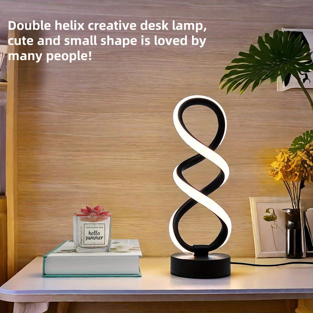 Polished Metal Unique Spiral LED Desk Lamp - Adjustable, USB Powered with Button Control - Perfect for Home Office Decor, Available in Black/White