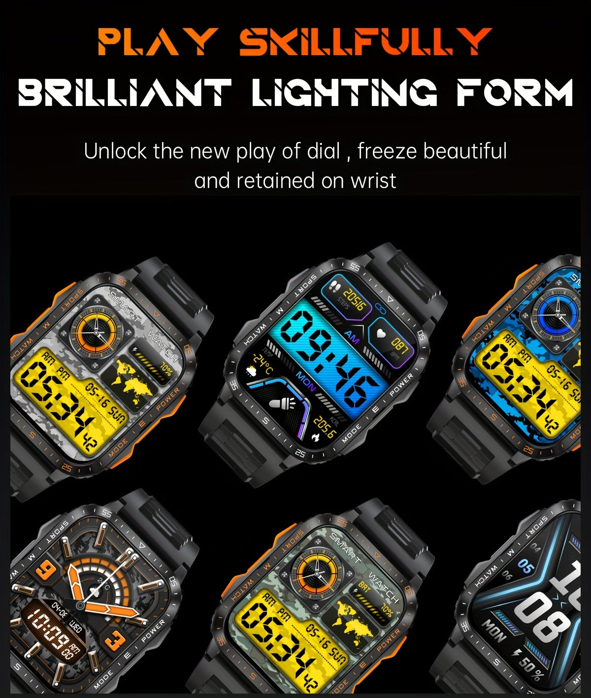 Smartwatch for Men/Women - 4.98cm Touch Screen,, LED Flashlight, UV Light, Wireless Calling, 430mAh Rechargeable Battery, Silicone Band, Fitness & Activity Tracker with Multiple Sports Modes, Game, Weather, Calculator