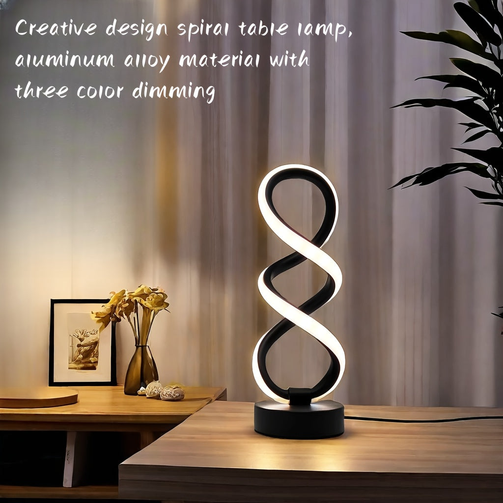 Polished Metal Unique Spiral LED Desk Lamp - Adjustable, USB Powered with Button Control - Perfect for Home Office Decor, Available in Black/White