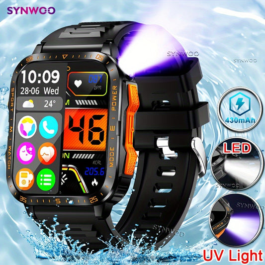 Smartwatch for Men/Women - 4.98cm Touch Screen,, LED Flashlight, UV Light, Wireless Calling, 430mAh Rechargeable Battery, Silicone Band, Fitness & Activity Tracker with Multiple Sports Modes, Game, Weather, Calculator