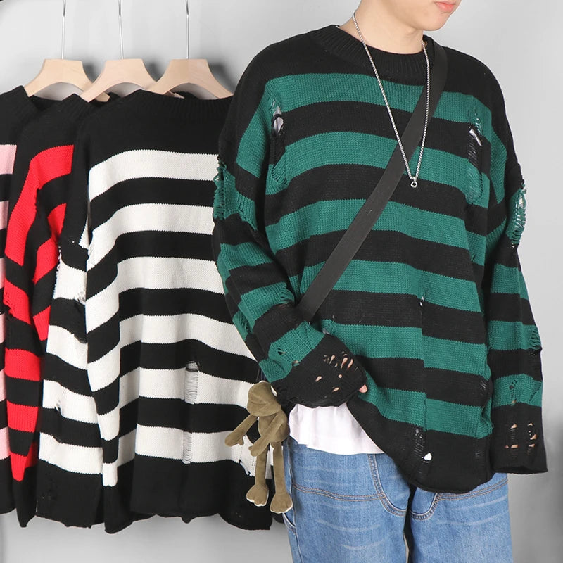 Destroyed Ripped Sweater Women Pullover Hole Knit Jumpers Oversized Sweatshirt Harajuku Long Sleeve Tops