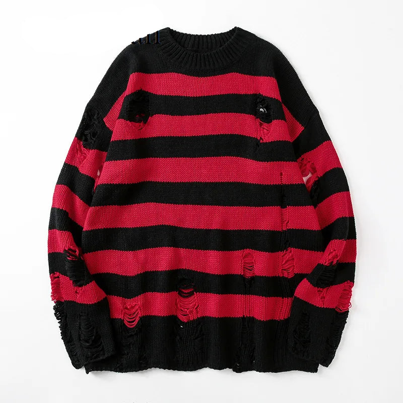 Destroyed Ripped Sweater Women Pullover Hole Knit Jumpers Oversized Sweatshirt Harajuku Long Sleeve Tops