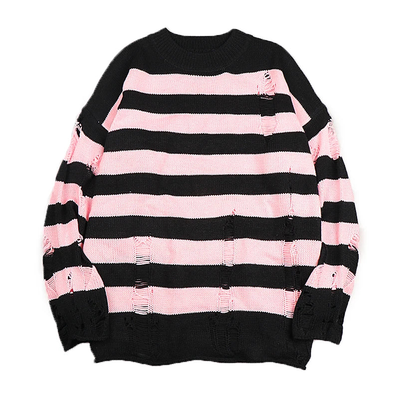 Destroyed Ripped Sweater Women Pullover Hole Knit Jumpers Oversized Sweatshirt Harajuku Long Sleeve Tops