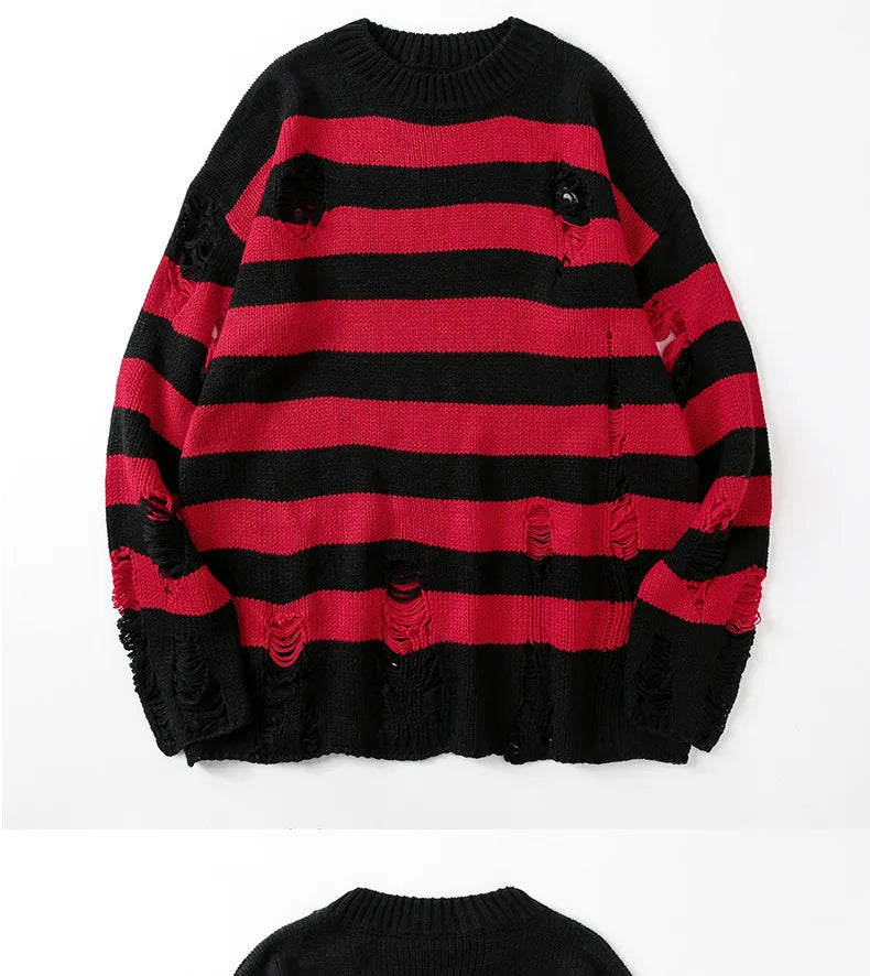 Destroyed Ripped Sweater Women Pullover Hole Knit Jumpers Oversized Sweatshirt Harajuku Long Sleeve Tops