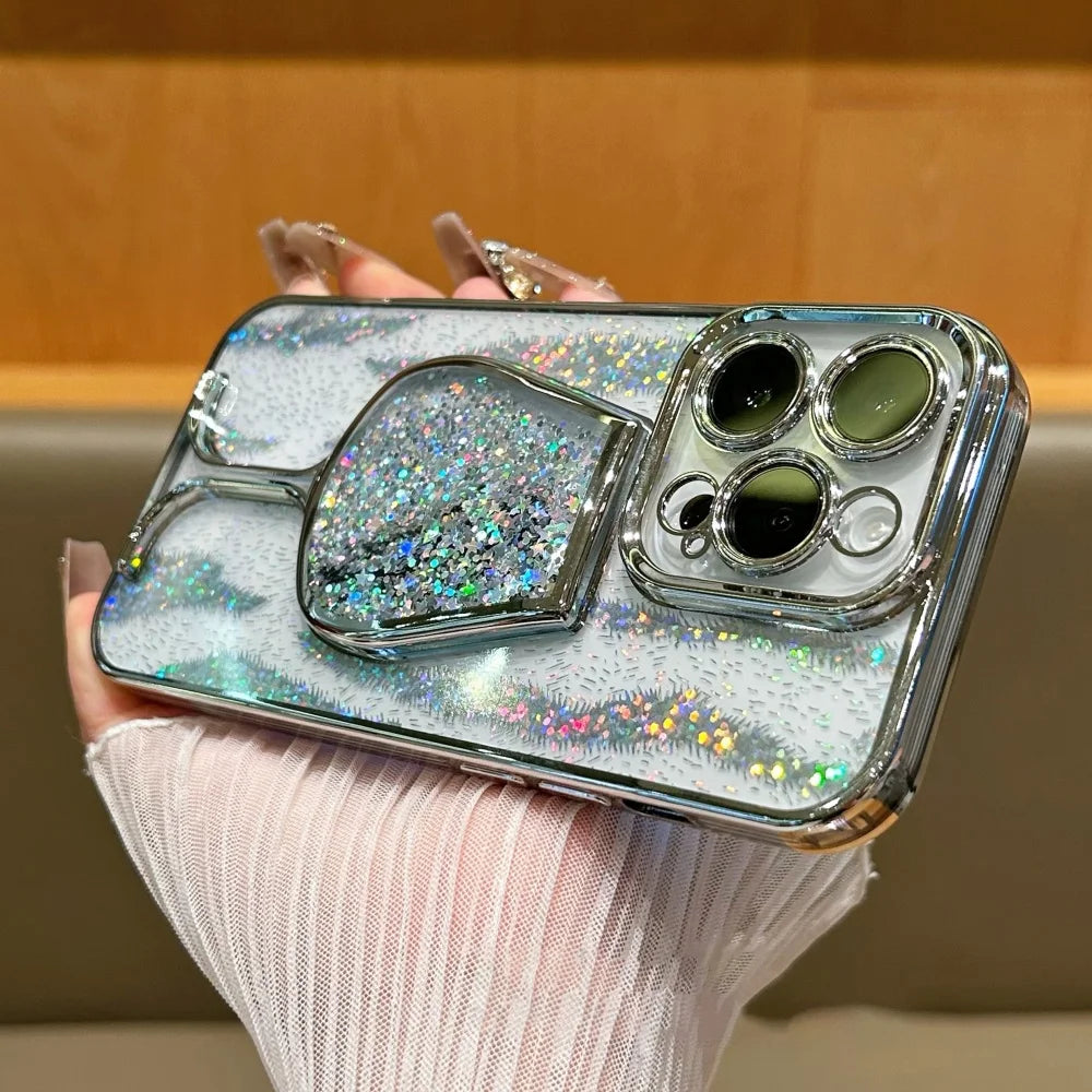 Glitter Quicksand Soft Back Phone Case For iPhone 16 15 14 13 12 Pro Max 16 Plus 11 Luxury Plating Lens Protective Cover Capa