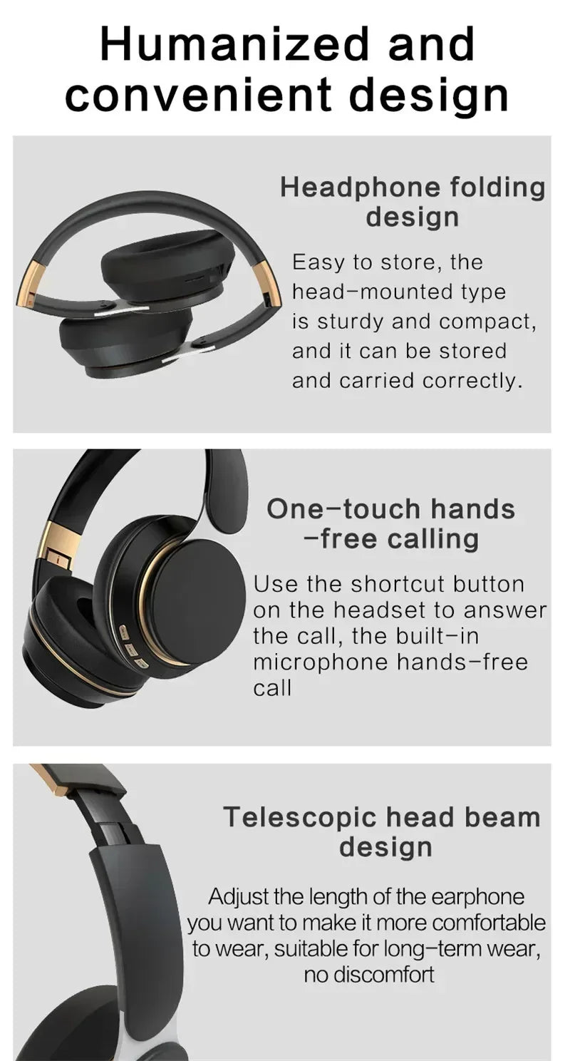 07S Wireless Headphones Foldable Adjustable Stereo Gaming Earphone Bluetooth+TF Play+3.5mm AUX 3 Modes HIFI Heavy Bass Headsets