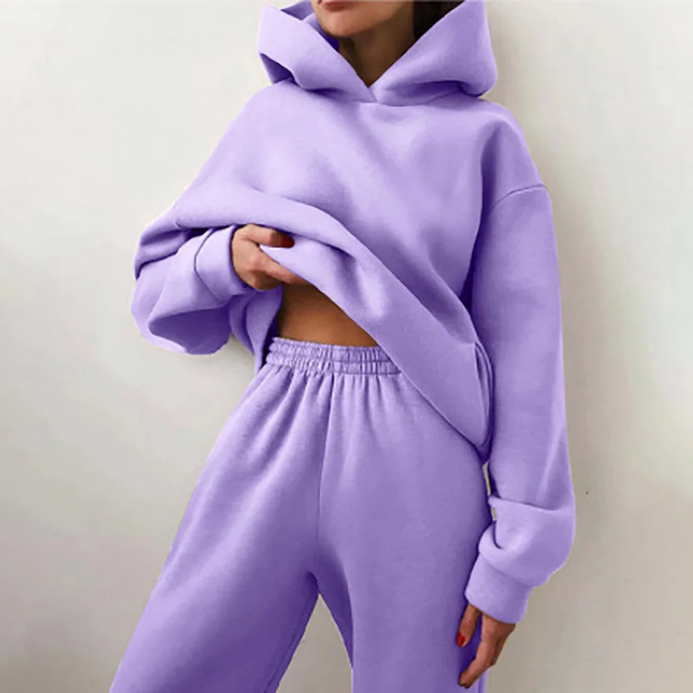 Stylish 2 Piece Women Tracksuit Autumn Winter Hoodies Top Pant Sweatshirts Sweatpants Jogging Pant Outfits Solid Color