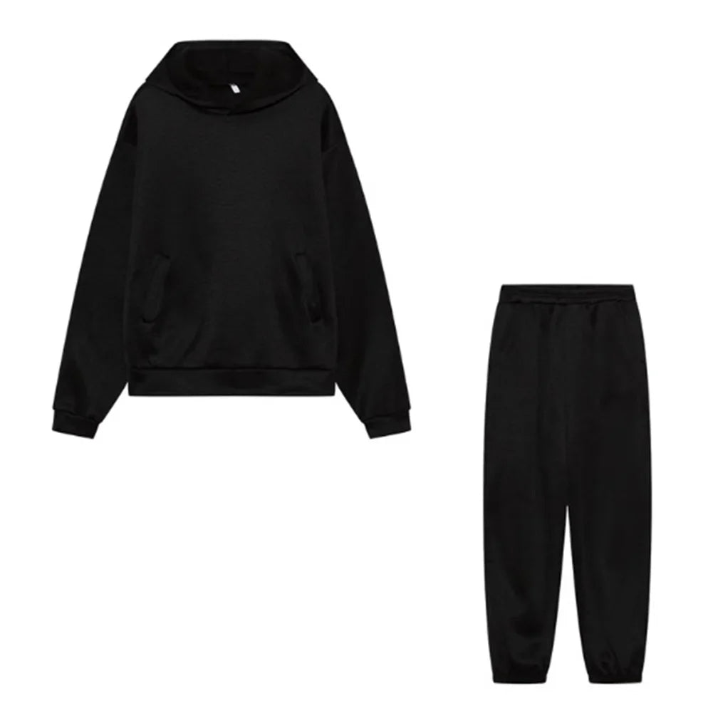 Stylish 2 Piece Women Tracksuit Autumn Winter Hoodies Top Pant Sweatshirts Sweatpants Jogging Pant Outfits Solid Color