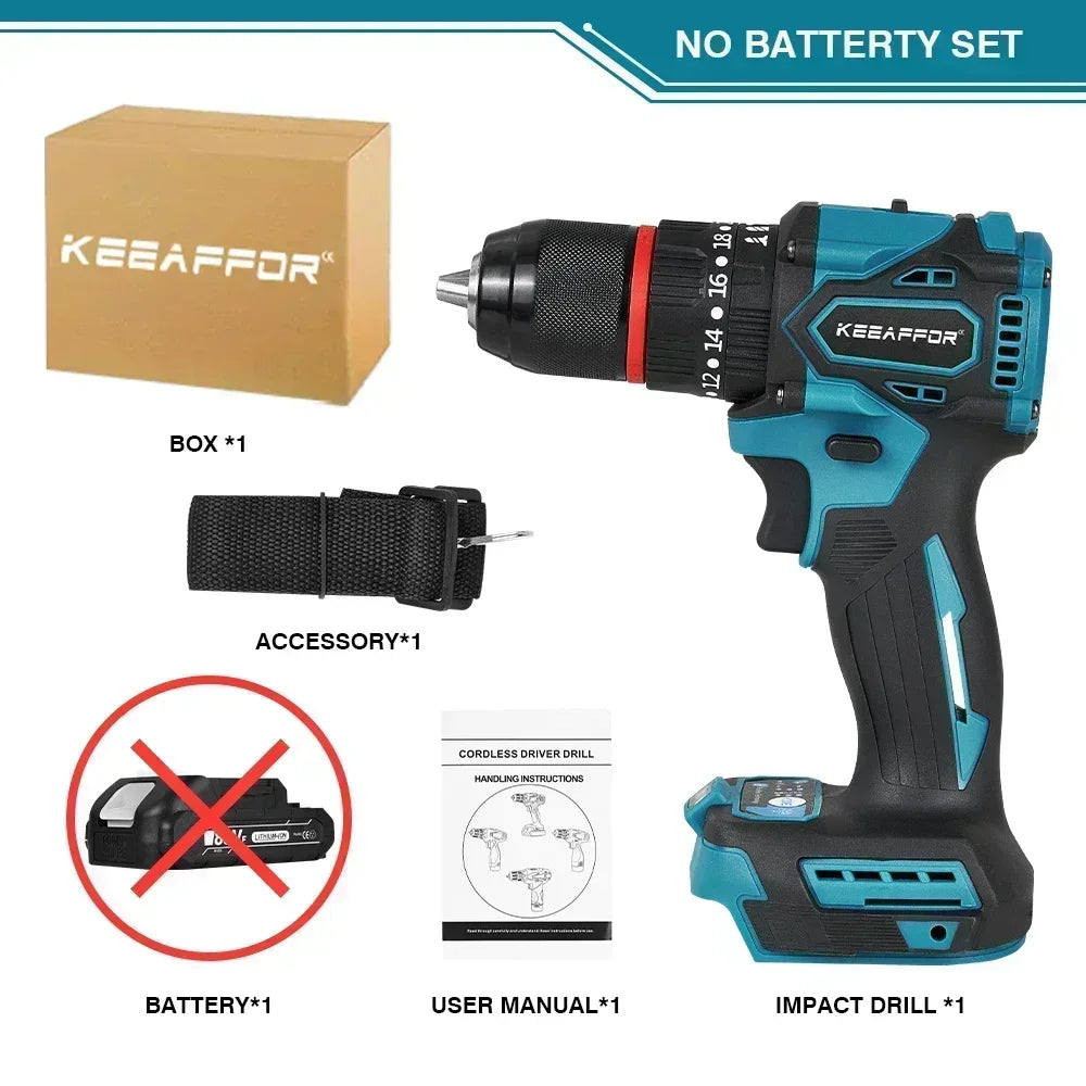 K1200W 450NM Torque Brushless Electric Impact Drill 20Gears Electric Screwdriver Cordless Tools For Makita 18v Battery