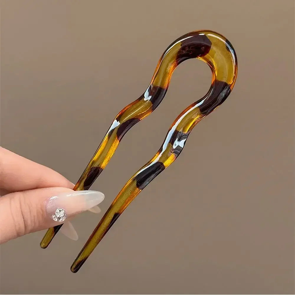 U-Shaped Hair Fork Fashion Retro Style Acetate Acrylic Hairpin Geometric Design Head Wear Sticks Women Girls Hair Accessories