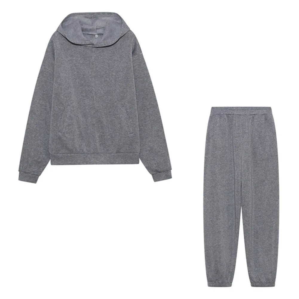 Stylish 2 Piece Women Tracksuit Autumn Winter Hoodies Top Pant Sweatshirts Sweatpants Jogging Pant Outfits Solid Color