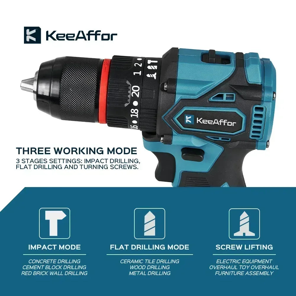 K1200W 450NM Torque Brushless Electric Impact Drill 20Gears Electric Screwdriver Cordless Tools For Makita 18v Battery