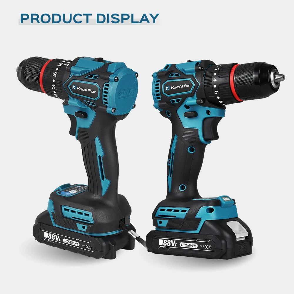 K1200W 450NM Torque Brushless Electric Impact Drill 20Gears Electric Screwdriver Cordless Tools For Makita 18v Battery