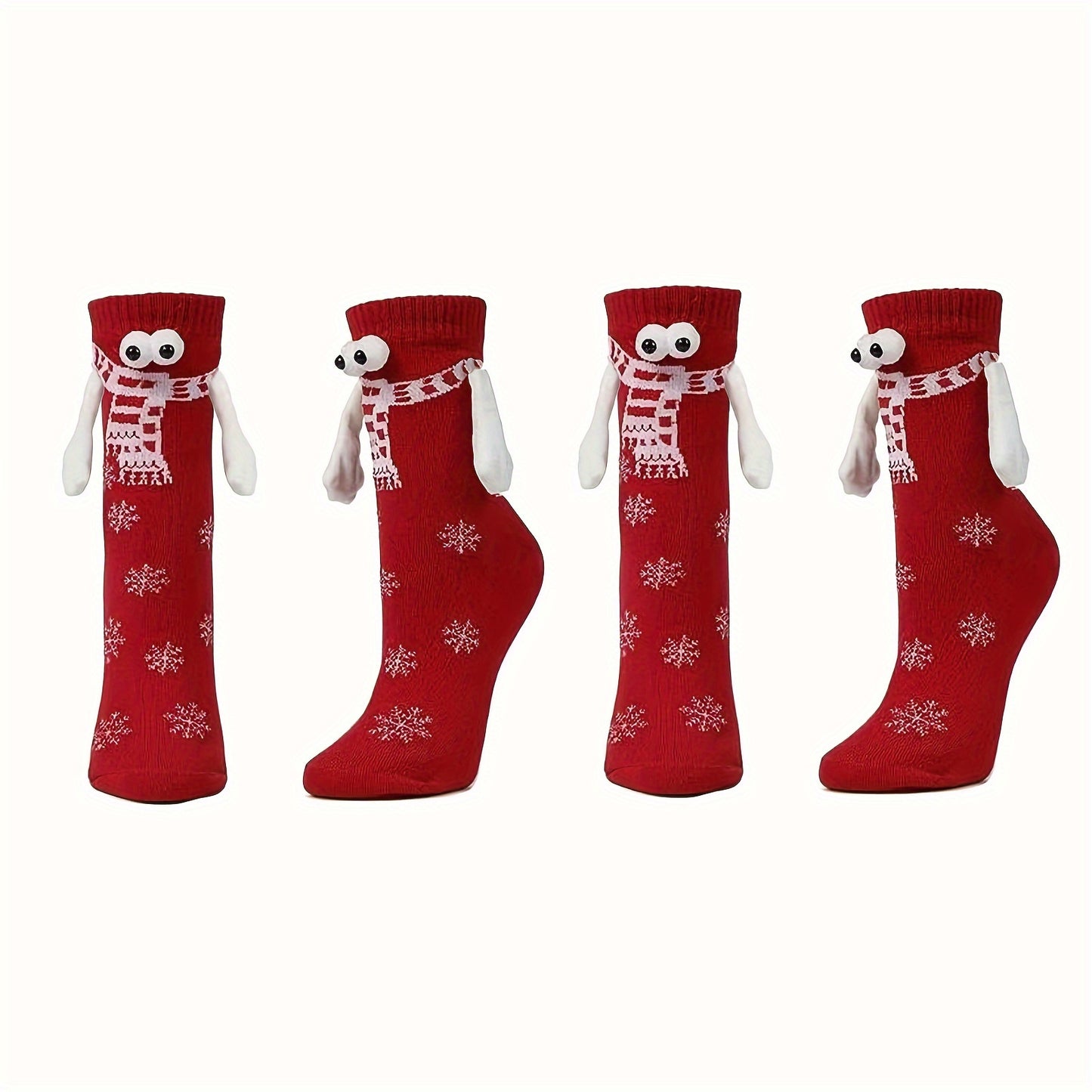 2 Pairs of 3D Eye Holding Hands Socks, Couple Holding Feet Christmas Socks, Iron Absorbing Mid-Calf Socks, Christmas Gift Socks