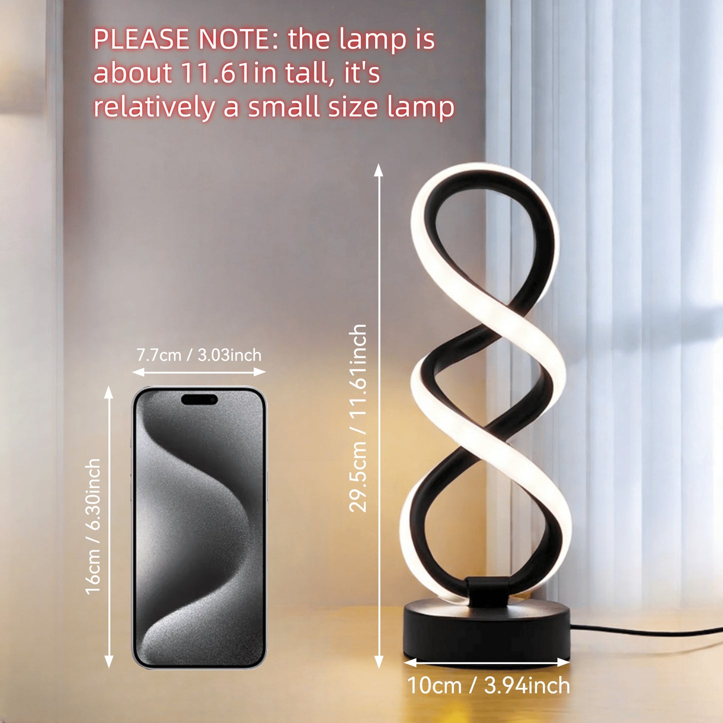 Polished Metal Unique Spiral LED Desk Lamp - Adjustable, USB Powered with Button Control - Perfect for Home Office Decor, Available in Black/White