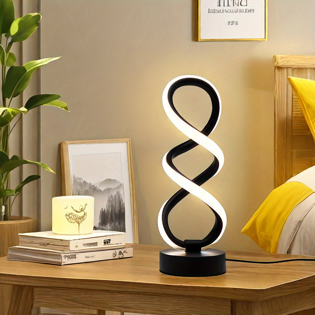 Polished Metal Unique Spiral LED Desk Lamp - Adjustable, USB Powered with Button Control - Perfect for Home Office Decor, Available in Black/White