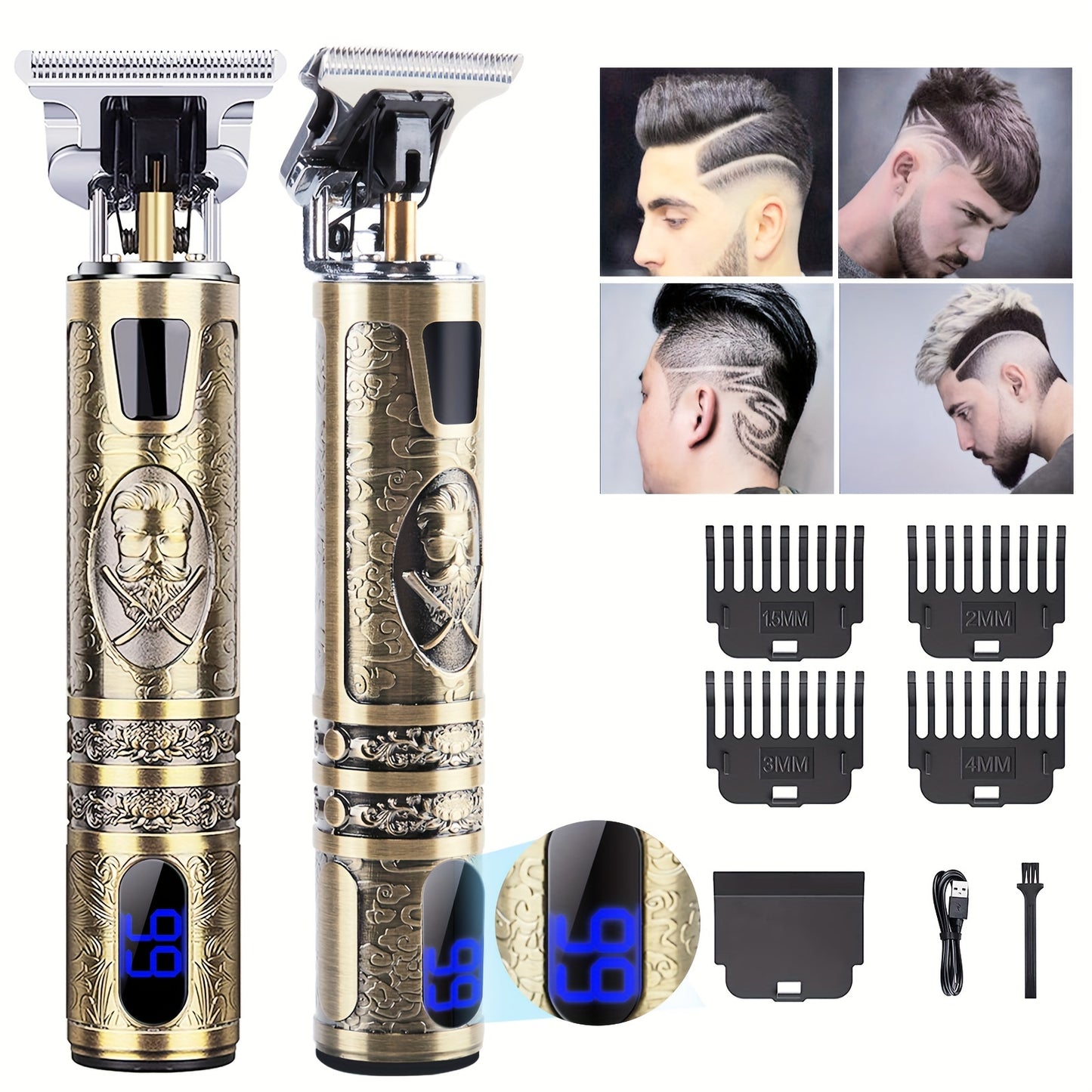 Men'S Electric Shaver with LED Display, Professional Hair Clipper, Trimmer, Beard Trimmer, USB-C Charging, Wireless Long Hair Trimmer, Hair/Beard Trimming Set with 4 Attachment Combs.