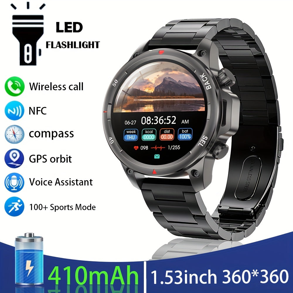 Fanwear Men'S Smart Watch : LED Lighting, Answer/Make Calls, Outdoor Sports Watch, Fitness Tracker, , 100+ Sports Modes, Pedometer, Call Feature, With Flashlight Smart Watch For Men & More - Compatible With IPhon & Android!