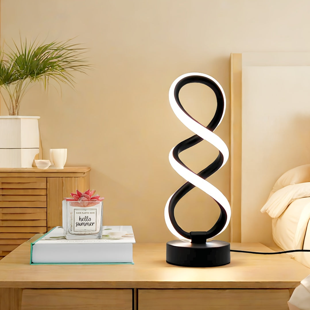 Polished Metal Unique Spiral LED Desk Lamp - Adjustable, USB Powered with Button Control - Perfect for Home Office Decor, Available in Black/White