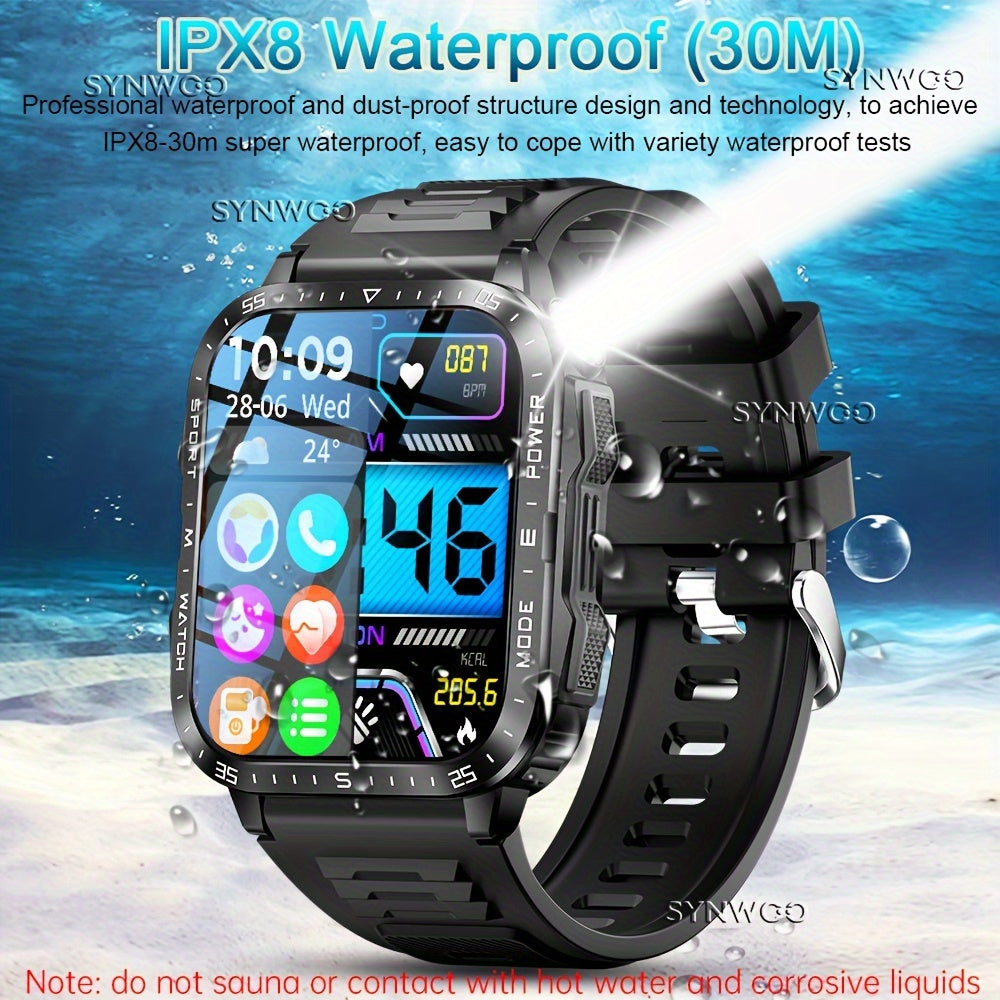 Smartwatch for Men/Women - 4.98cm Touch Screen,, LED Flashlight, UV Light, Wireless Calling, 430mAh Rechargeable Battery, Silicone Band, Fitness & Activity Tracker with Multiple Sports Modes, Game, Weather, Calculator