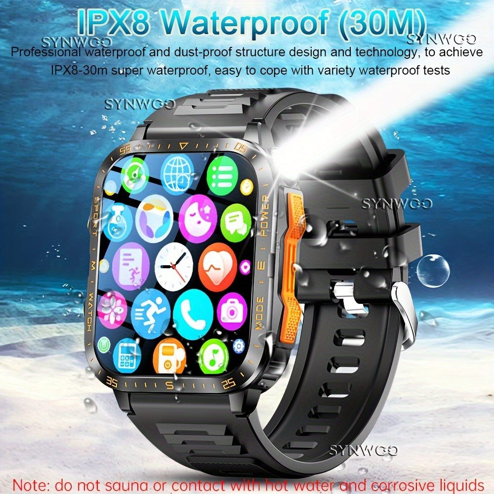 Smartwatch for Men/Women - 4.98cm Touch Screen,, LED Flashlight, UV Light, Wireless Calling, 430mAh Rechargeable Battery, Silicone Band, Fitness & Activity Tracker with Multiple Sports Modes, Game, Weather, Calculator