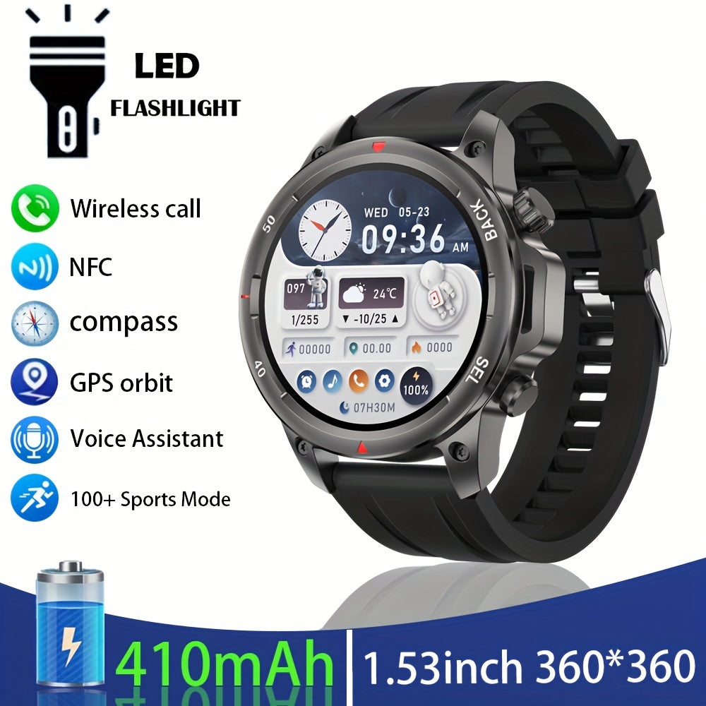 Fanwear Men'S Smart Watch : LED Lighting, Answer/Make Calls, Outdoor Sports Watch, Fitness Tracker, , 100+ Sports Modes, Pedometer, Call Feature, With Flashlight Smart Watch For Men & More - Compatible With IPhon & Android!