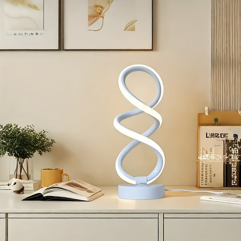 Polished Metal Unique Spiral LED Desk Lamp - Adjustable, USB Powered with Button Control - Perfect for Home Office Decor, Available in Black/White