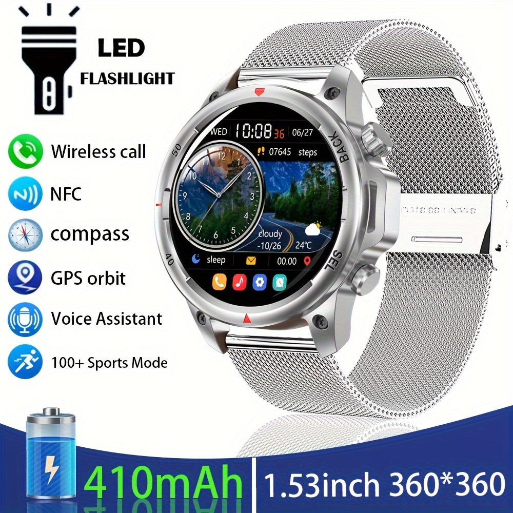 Fanwear Men'S Smart Watch : LED Lighting, Answer/Make Calls, Outdoor Sports Watch, Fitness Tracker, , 100+ Sports Modes, Pedometer, Call Feature, With Flashlight Smart Watch For Men & More - Compatible With IPhon & Android!