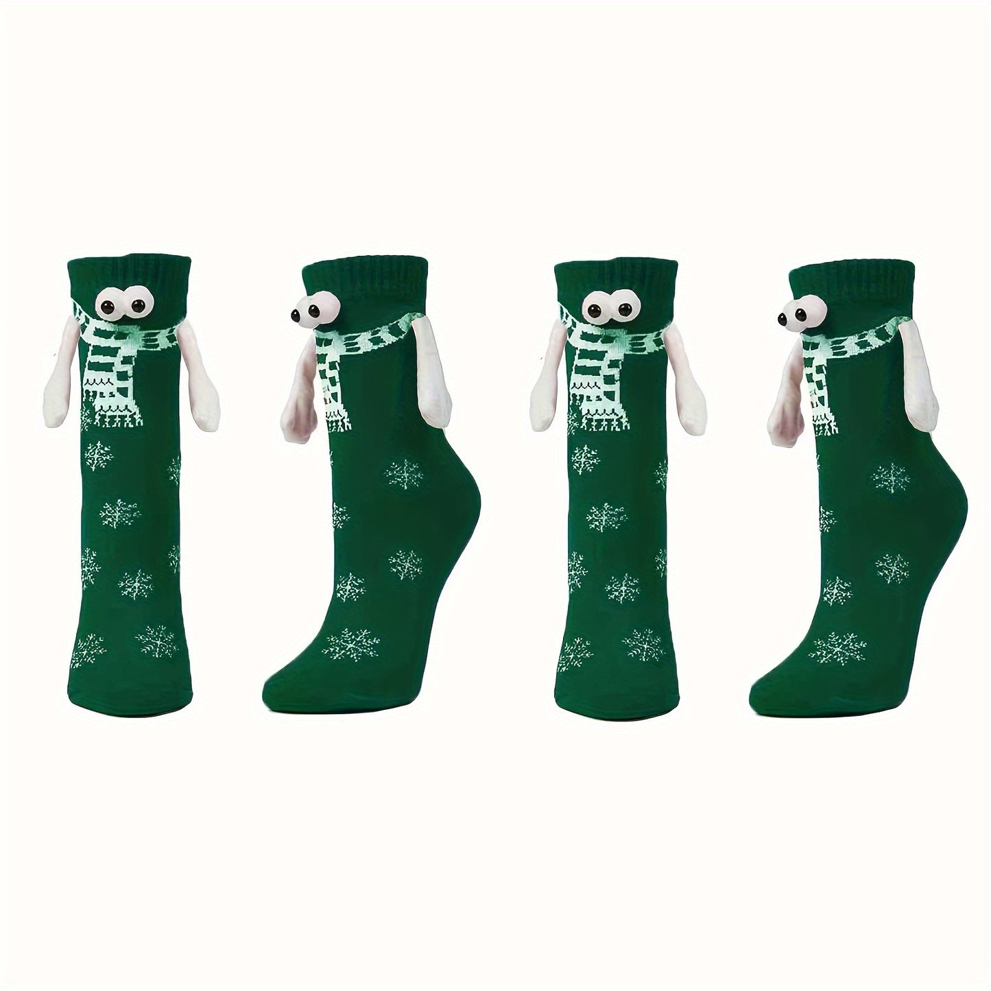 2 Pairs of 3D Eye Holding Hands Socks, Couple Holding Feet Christmas Socks, Iron Absorbing Mid-Calf Socks, Christmas Gift Socks