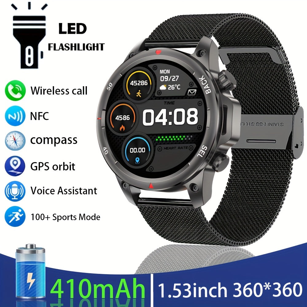 Fanwear Men'S Smart Watch : LED Lighting, Answer/Make Calls, Outdoor Sports Watch, Fitness Tracker, , 100+ Sports Modes, Pedometer, Call Feature, With Flashlight Smart Watch For Men & More - Compatible With IPhon & Android!