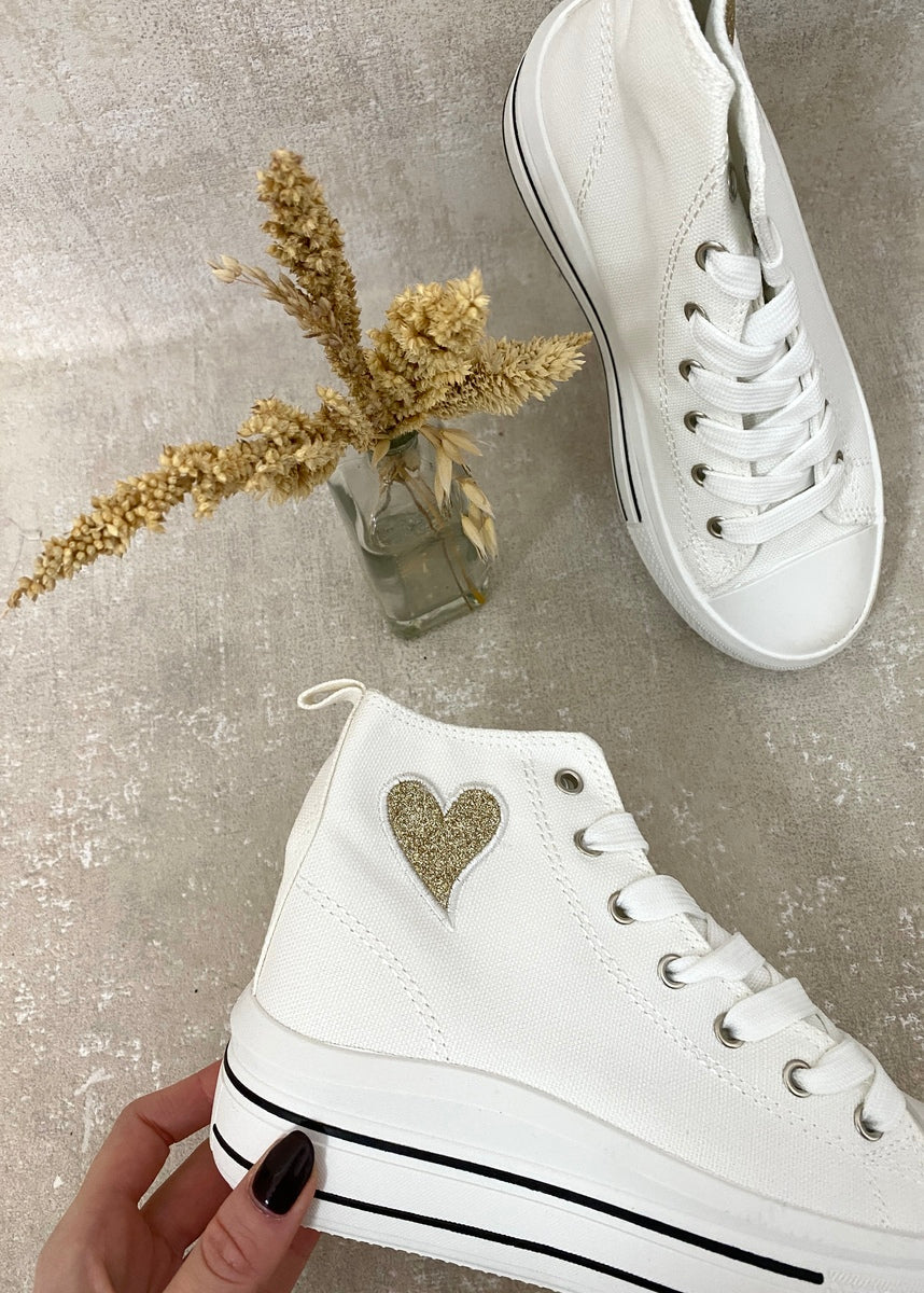 High Top Lace Up Heart Detailed Kids Trainers-5