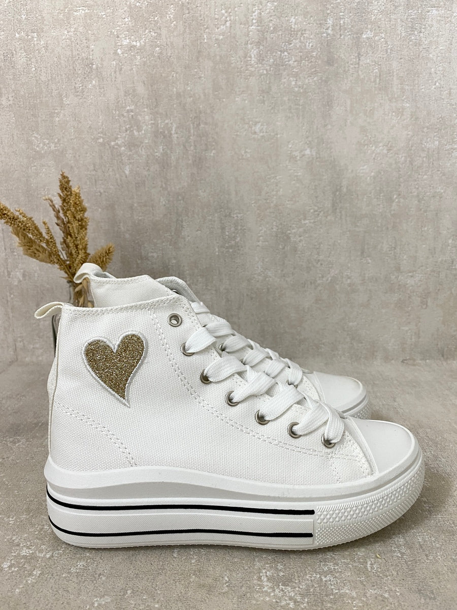 High Top Lace Up Heart Detailed Kids Trainers-3