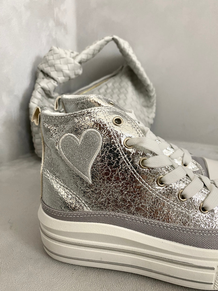 High Top Lace Up Heart Detailed Kids Trainers-1