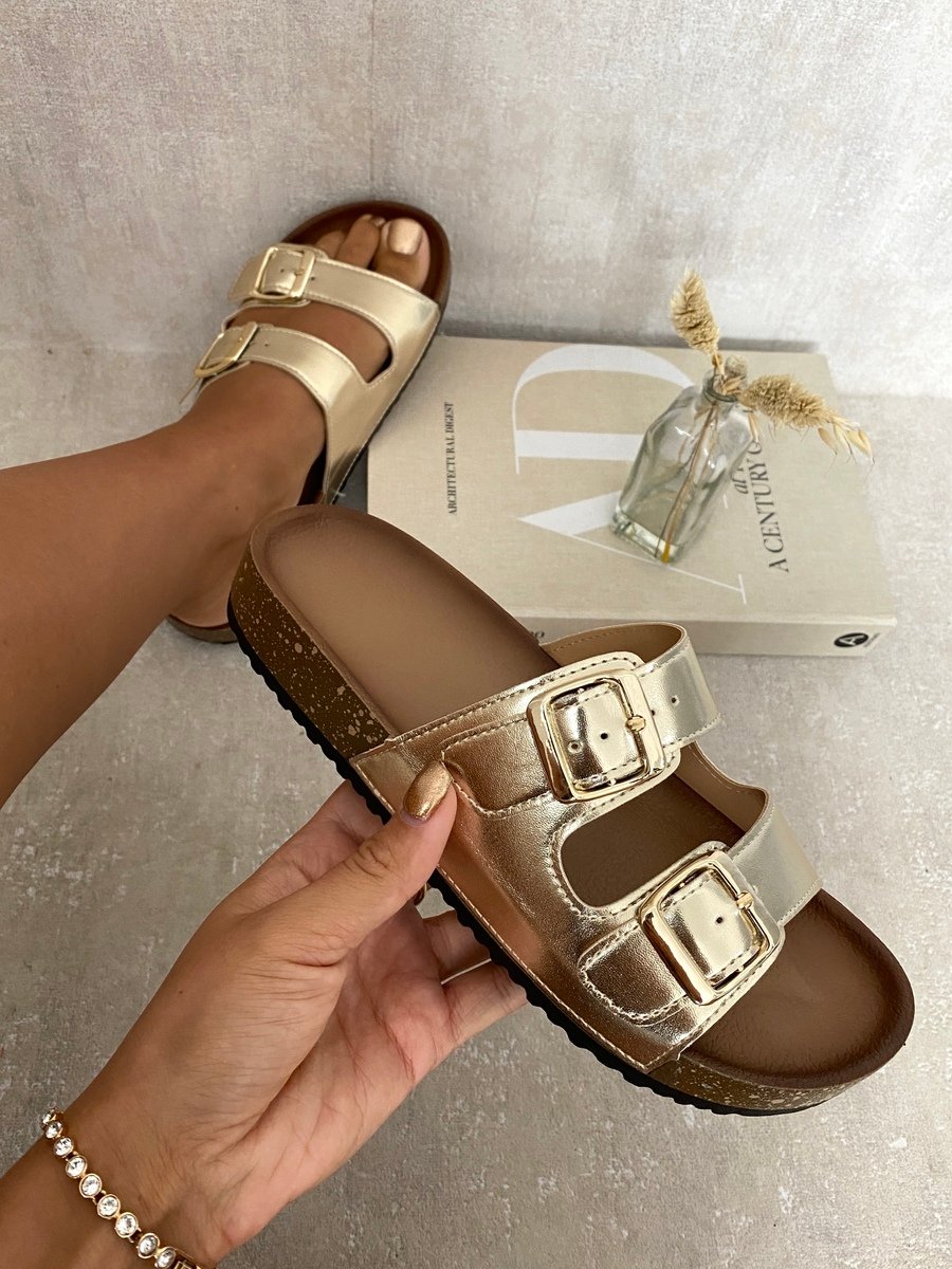 Metallic Buckle Slide Sandals-4