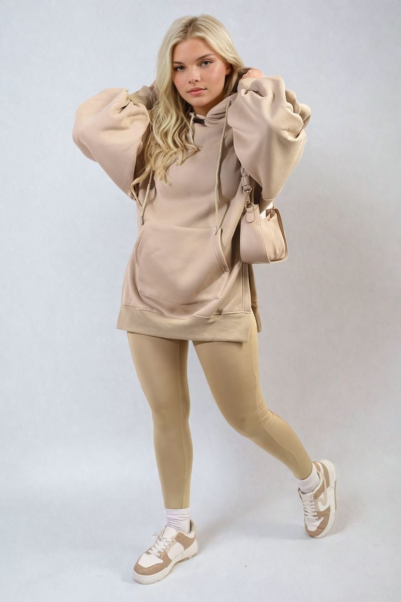 Oversized Hoodie with Side Split and Leggings Co ord Set-2