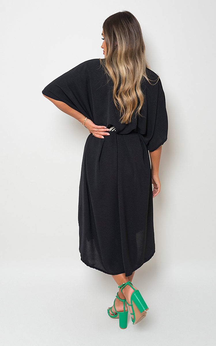 Button Down Collared Midi Dress with Two Front Pockets-6