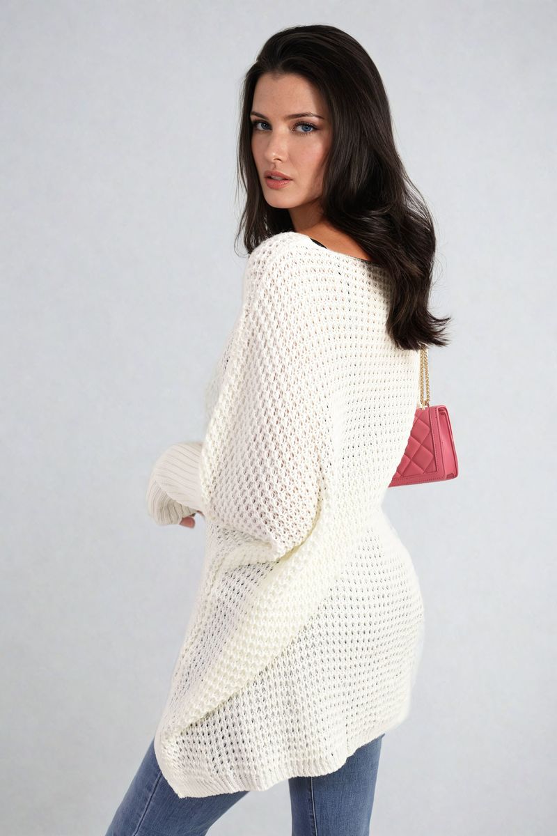 Long Back Knitted Long Sleeve Jumper-1