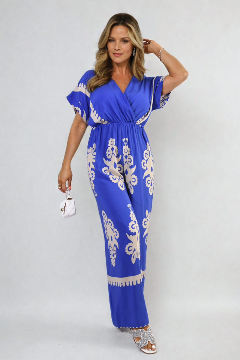 Printed Cross Front Wide Leg Jumpsuit-8