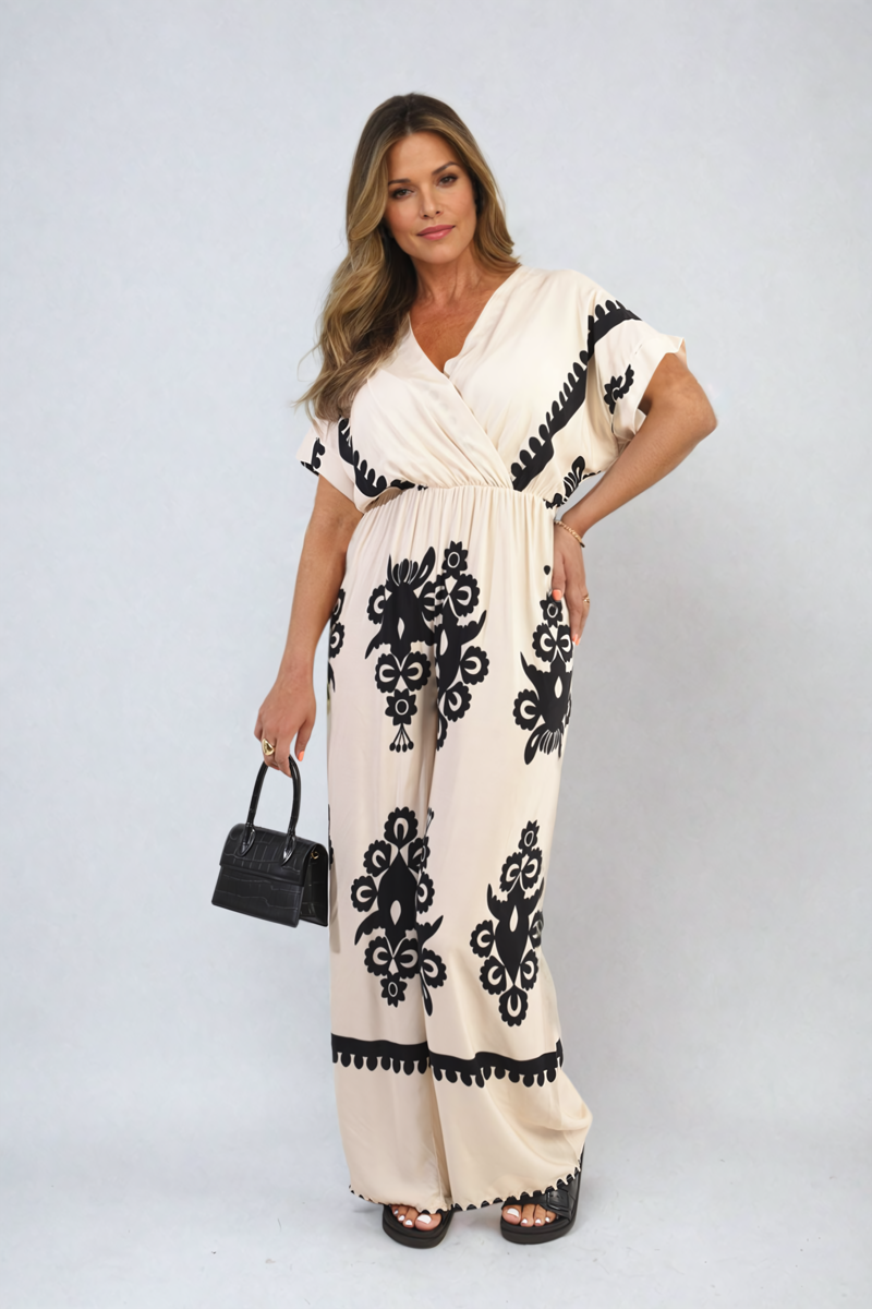 Printed Cross Front Wide Leg Jumpsuit-7